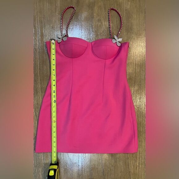 AREA Pink Mini Dress Crystal Embellished Size 10 Wool Blend Crepe - Picture 7 of 12